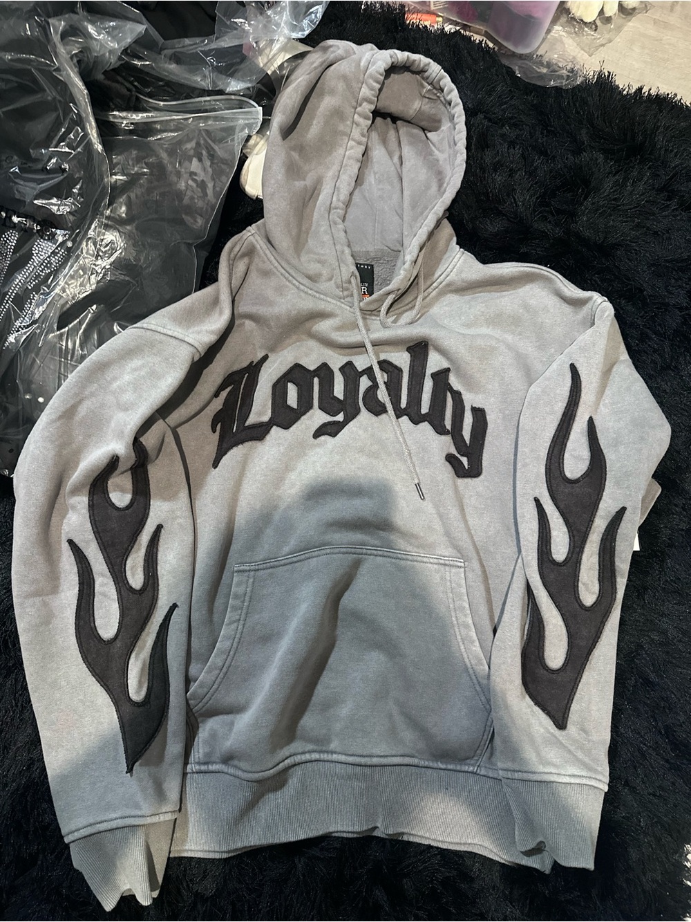 Loyalty Crewneck Hoodie in Gray with Black Flame Details